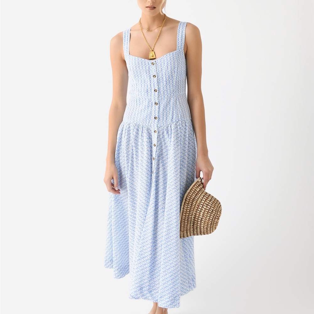 Ciao Lucia Hoku Geometric Cotton Linen Midi Dress M Azur Cottagecore Farmhouse